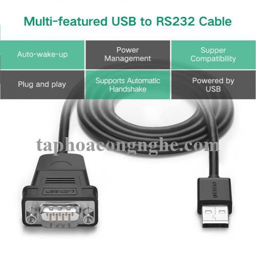 Ugreen 30988 0.5M màu đen USB 2.0 ra 9 chân DB9 RS 232 cổng đực CR104 30030988